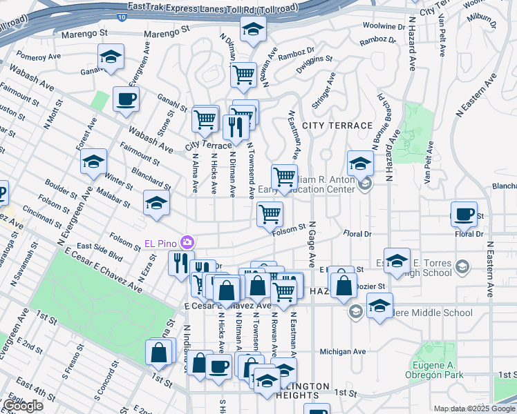map of restaurants, bars, coffee shops, grocery stores, and more near 824 North Townsend Avenue in Los Angeles