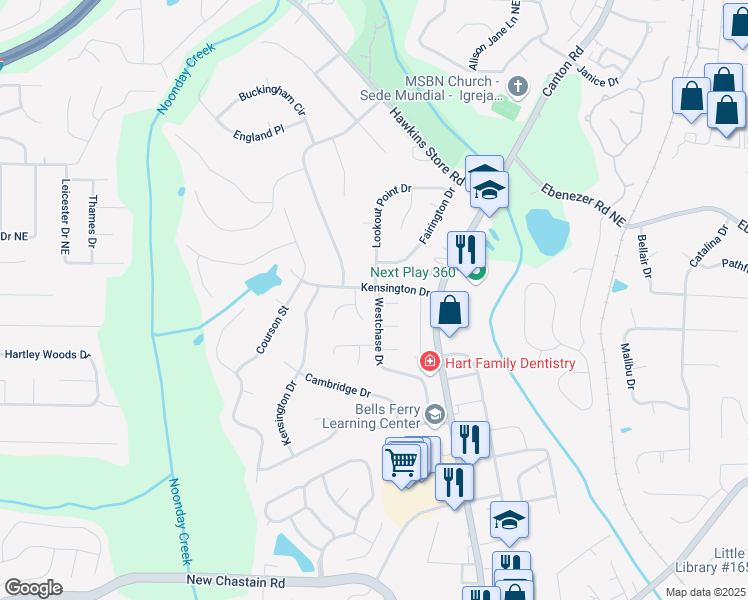 map of restaurants, bars, coffee shops, grocery stores, and more near 3791 Westchase Drive in Marietta