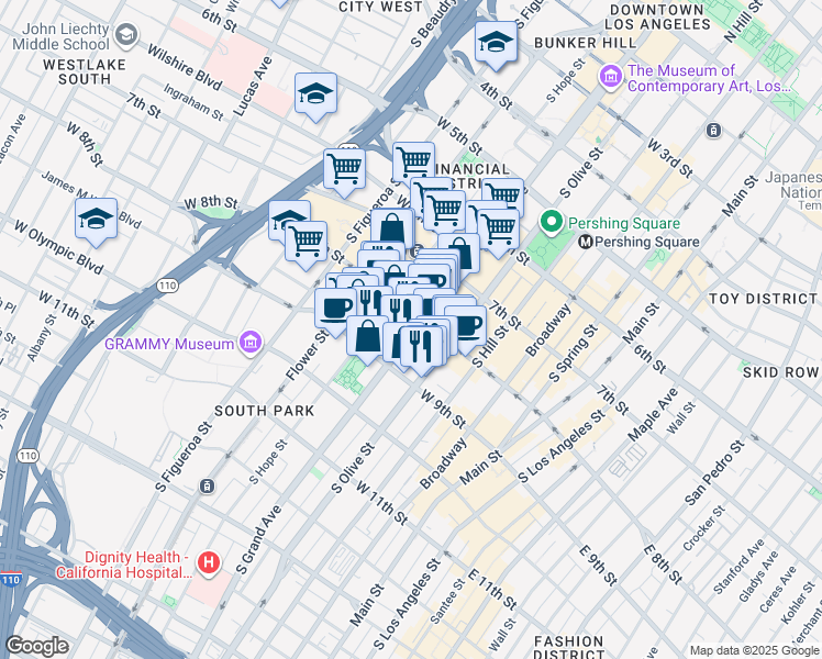map of restaurants, bars, coffee shops, grocery stores, and more near in Los Angeles