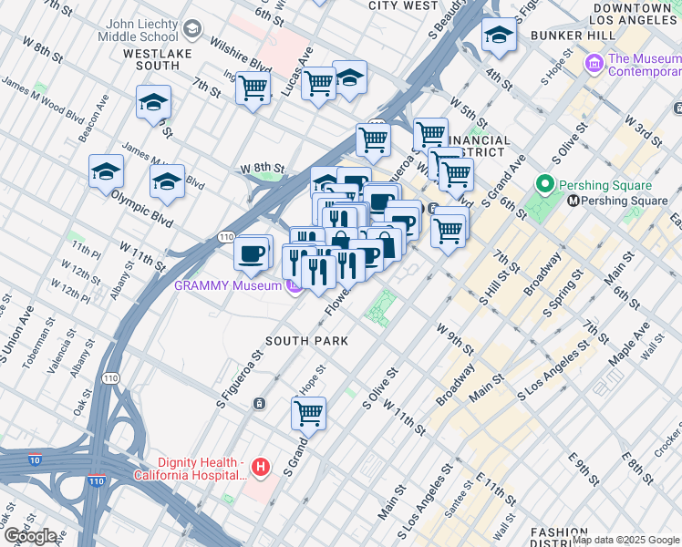map of restaurants, bars, coffee shops, grocery stores, and more near in Los Angeles