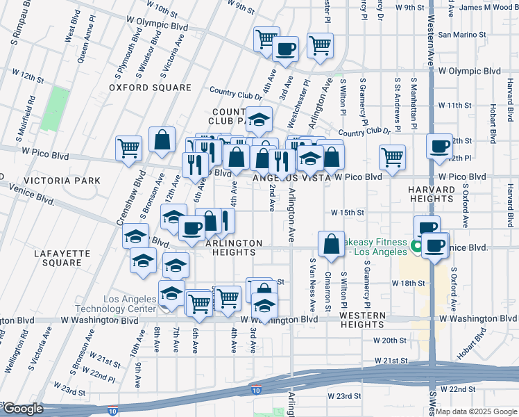 map of restaurants, bars, coffee shops, grocery stores, and more near 1418 1/2 3rd Avenue in Los Angeles