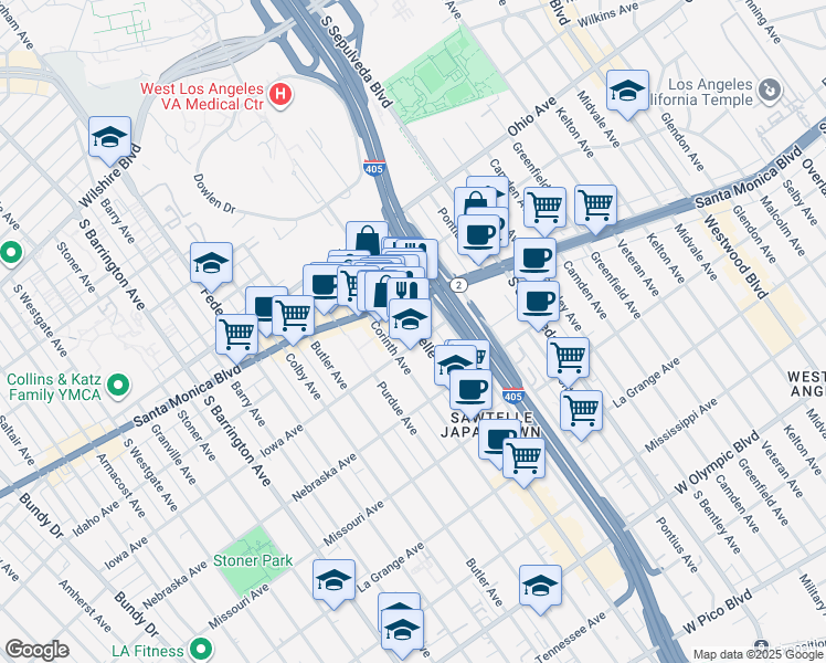 map of restaurants, bars, coffee shops, grocery stores, and more near in Los Angeles