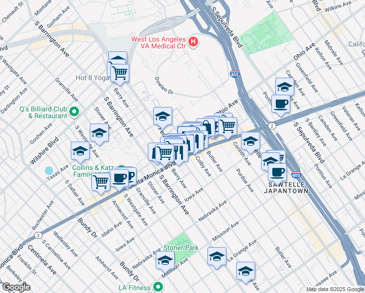 map of restaurants, bars, coffee shops, grocery stores, and more near in Los Angeles