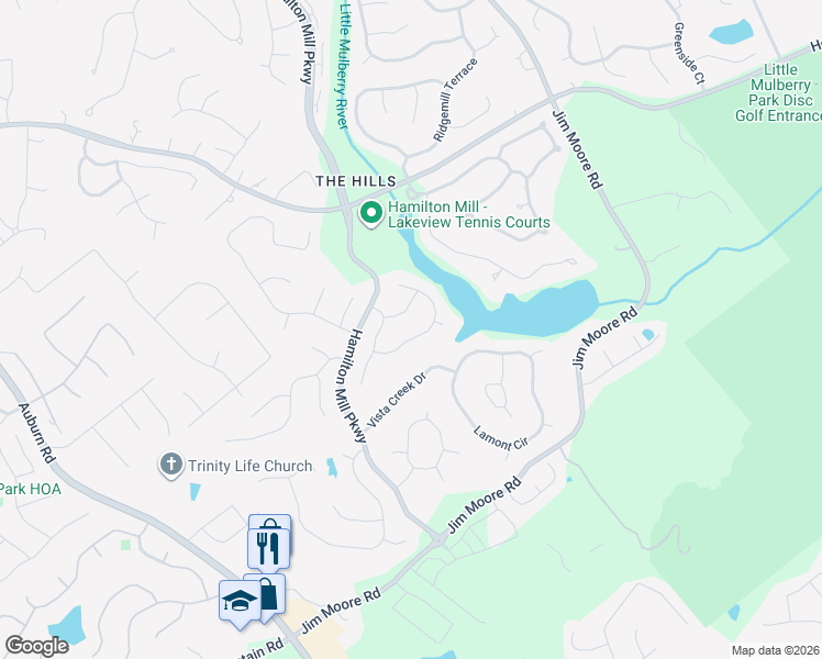 map of restaurants, bars, coffee shops, grocery stores, and more near 3445 Mill Valley Drive in Dacula