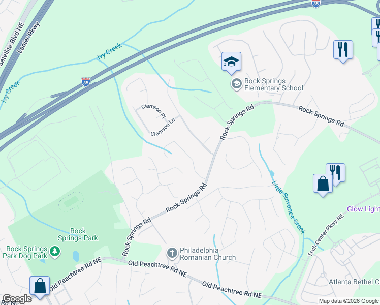 map of restaurants, bars, coffee shops, grocery stores, and more near 2799 Wynhaven Oaks Way in Lawrenceville