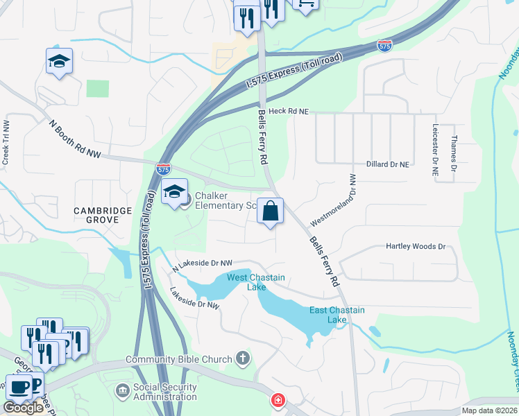 map of restaurants, bars, coffee shops, grocery stores, and more near 3767 Station Drive Northwest in Kennesaw