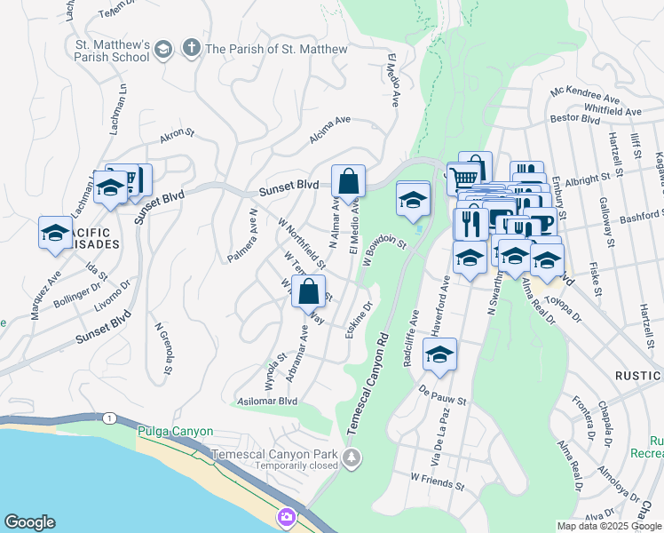 map of restaurants, bars, coffee shops, grocery stores, and more near 700 North Almar Avenue in Los Angeles