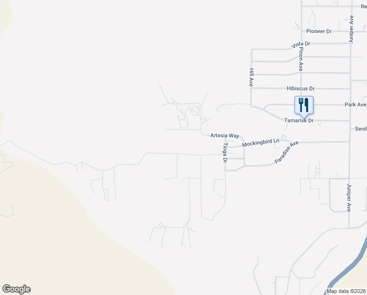 map of restaurants, bars, coffee shops, grocery stores, and more near 48628 Adeline Way in Morongo Valley