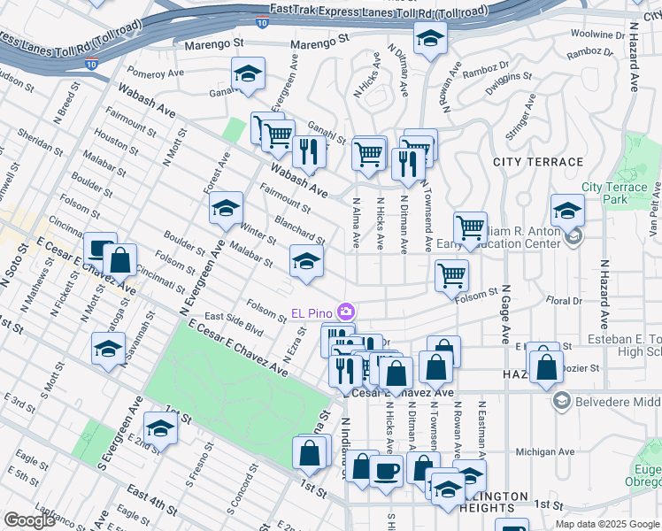 map of restaurants, bars, coffee shops, grocery stores, and more near 3235 Winter Street in Los Angeles