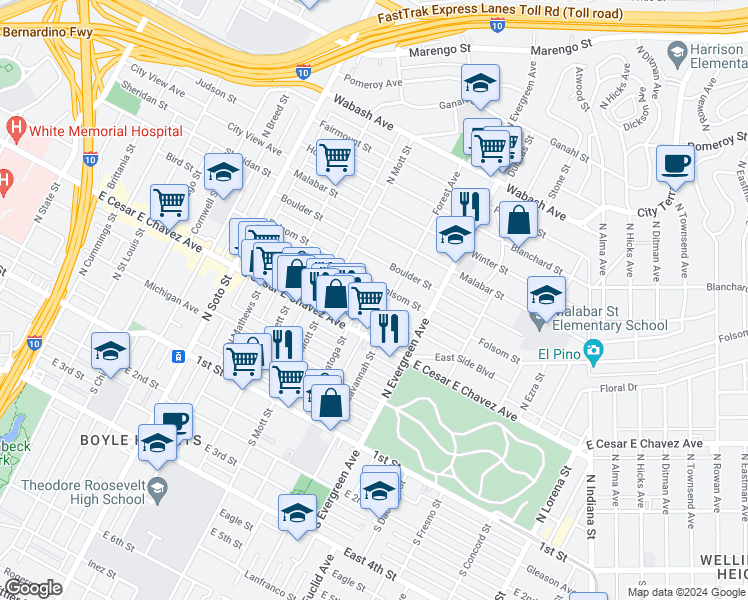 map of restaurants, bars, coffee shops, grocery stores, and more near 459 Forest Avenue in Los Angeles