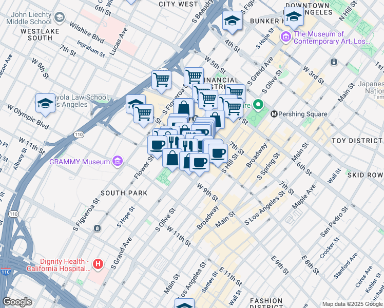 map of restaurants, bars, coffee shops, grocery stores, and more near in Los Angeles