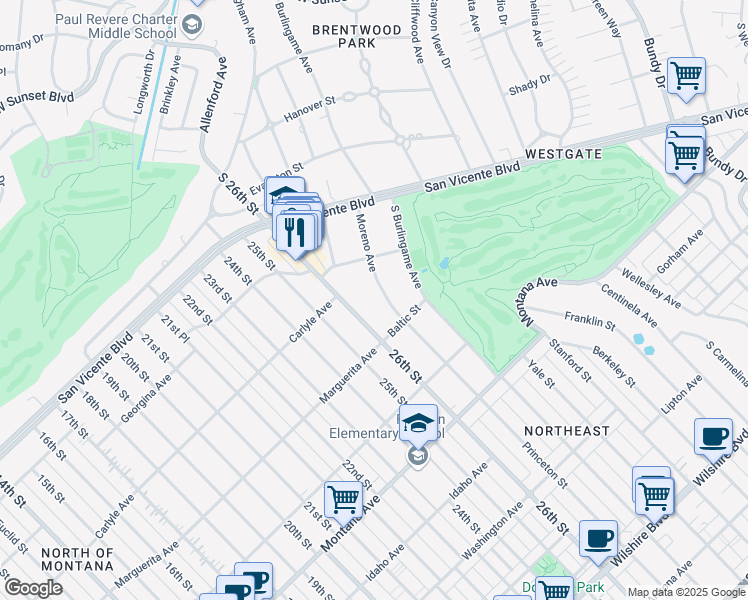 map of restaurants, bars, coffee shops, grocery stores, and more near 565 Moreno Avenue in Los Angeles
