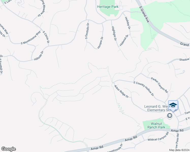 map of restaurants, bars, coffee shops, grocery stores, and more near 19809 Highland Terrace Drive in Walnut