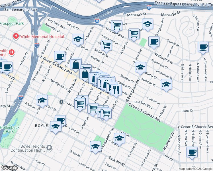 map of restaurants, bars, coffee shops, grocery stores, and more near 2706 Cincinnati Street in Los Angeles