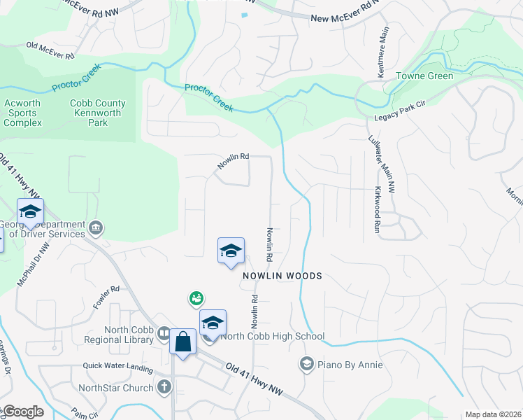 map of restaurants, bars, coffee shops, grocery stores, and more near 3735 Nowlin Road in Kennesaw