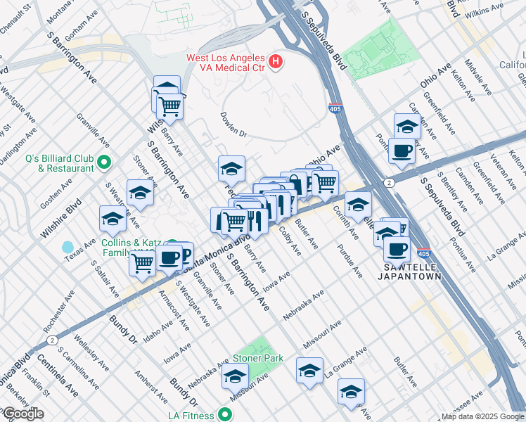 map of restaurants, bars, coffee shops, grocery stores, and more near in Los Angeles