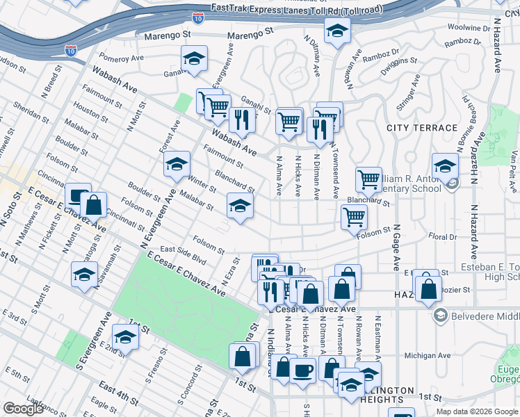 map of restaurants, bars, coffee shops, grocery stores, and more near 3215 Winter Street in Los Angeles
