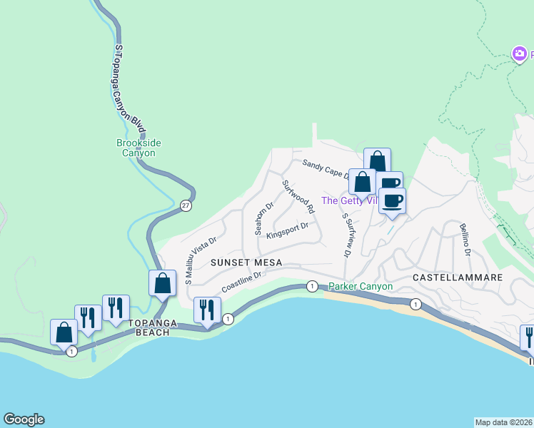 map of restaurants, bars, coffee shops, grocery stores, and more near 3704 Seahorn Drive in Malibu