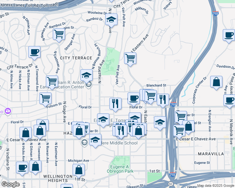 map of restaurants, bars, coffee shops, grocery stores, and more near 4111 Folsom Street in Los Angeles