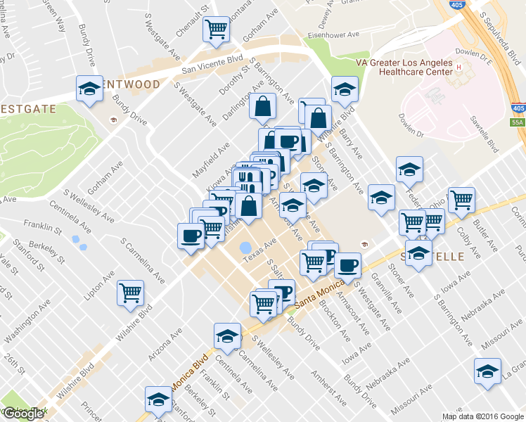 map of restaurants, bars, coffee shops, grocery stores, and more near 1226 Brockton Avenue in Los Angeles
