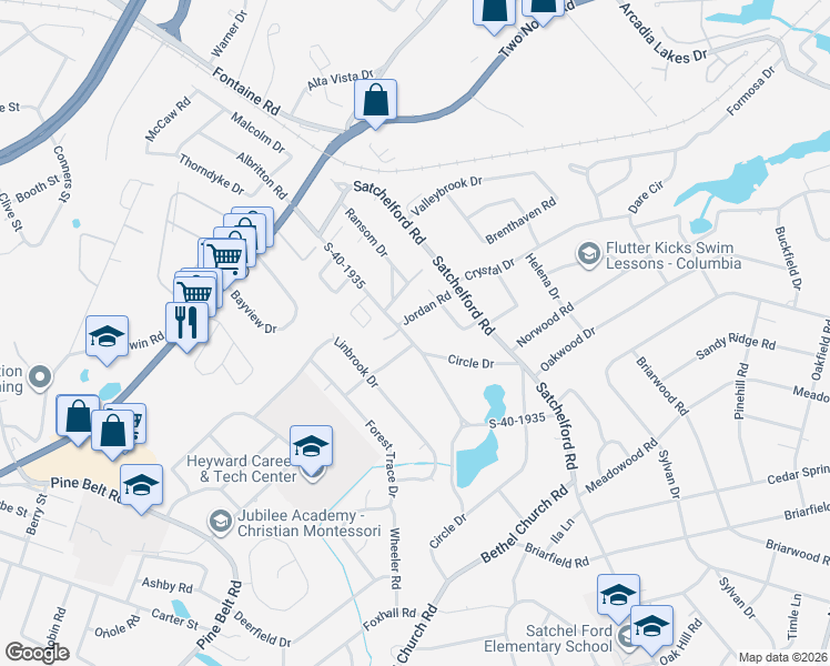 map of restaurants, bars, coffee shops, grocery stores, and more near 5319 Pinestraw Road in Columbia