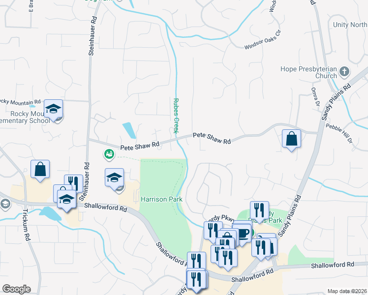 map of restaurants, bars, coffee shops, grocery stores, and more near 3935 Wieuca Court in Marietta