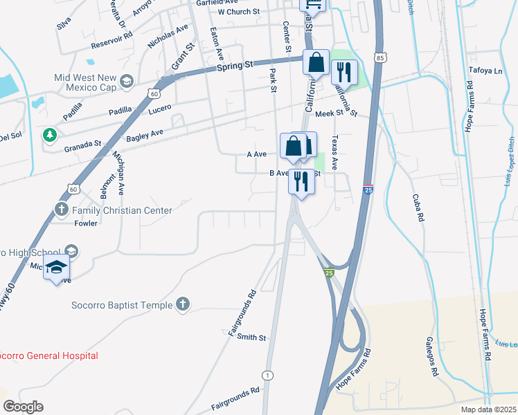map of restaurants, bars, coffee shops, grocery stores, and more near 307 High School Road in Socorro