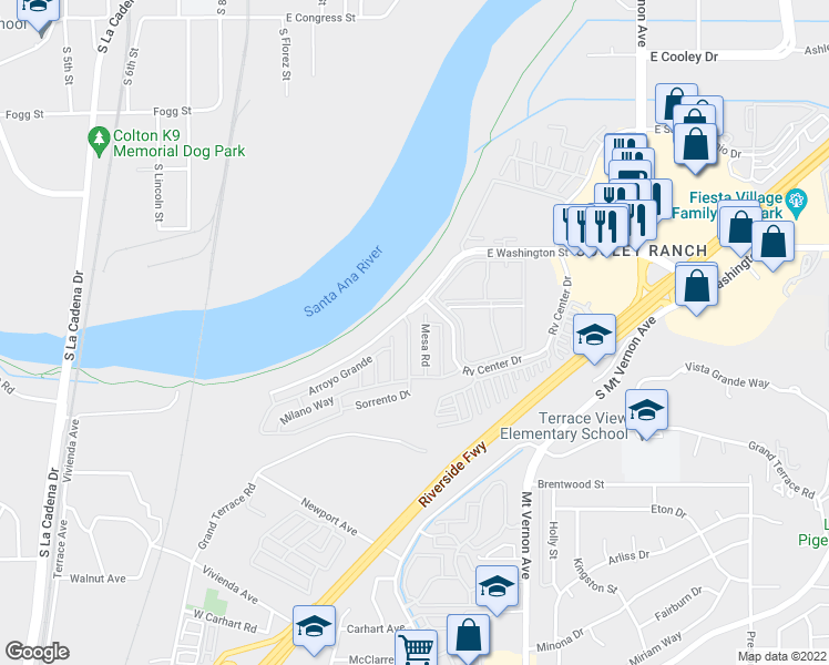 map of restaurants, bars, coffee shops, grocery stores, and more near 700 East Washington Street in Colton