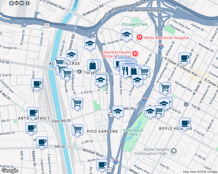 map of restaurants, bars, coffee shops, grocery stores, and more near 1751 East 3rd Street in Los Angeles