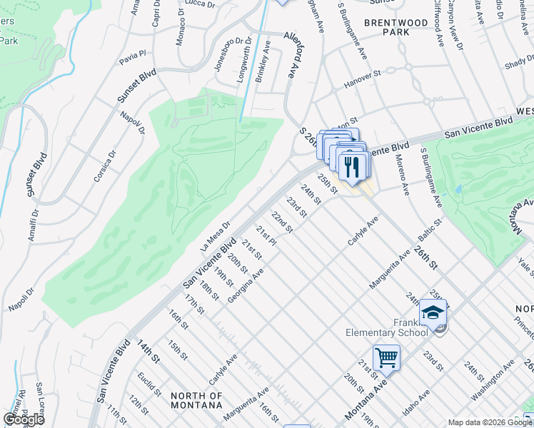 map of restaurants, bars, coffee shops, grocery stores, and more near 222 22nd Street in Santa Monica