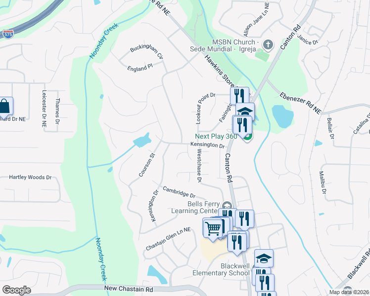 map of restaurants, bars, coffee shops, grocery stores, and more near 3805 Brads Court Northeast in Marietta