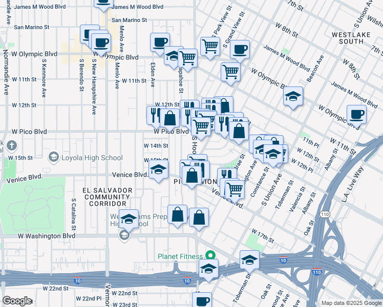 map of restaurants, bars, coffee shops, grocery stores, and more near in Los Angeles