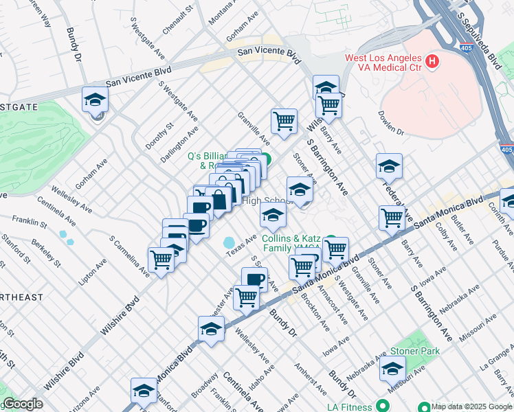 map of restaurants, bars, coffee shops, grocery stores, and more near 1225 Armacost Avenue in Los Angeles