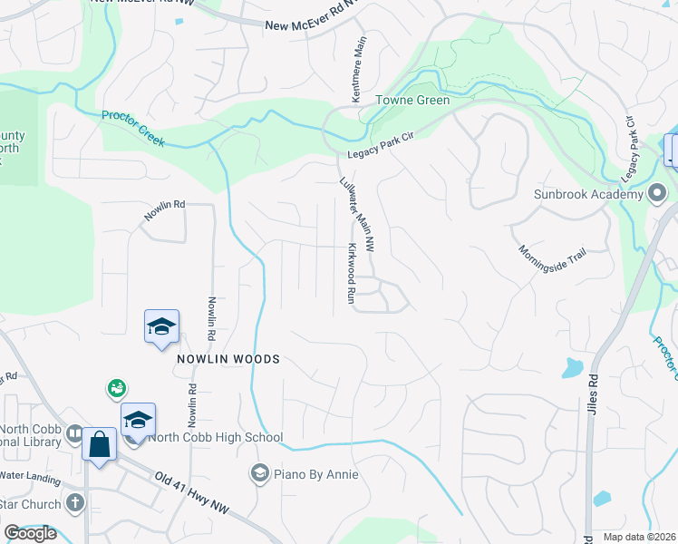 map of restaurants, bars, coffee shops, grocery stores, and more near 3622 Bancroft Main Northwest in Kennesaw