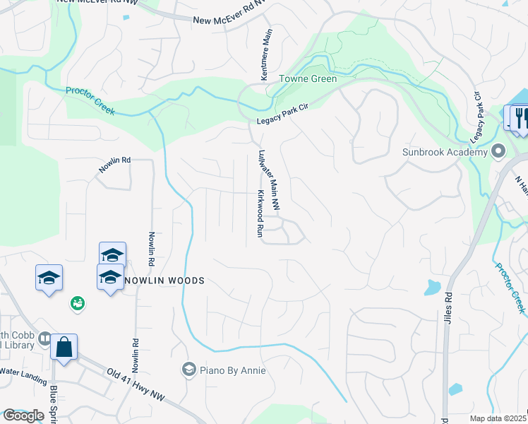 map of restaurants, bars, coffee shops, grocery stores, and more near 2998 Bancroft Glen in Kennesaw