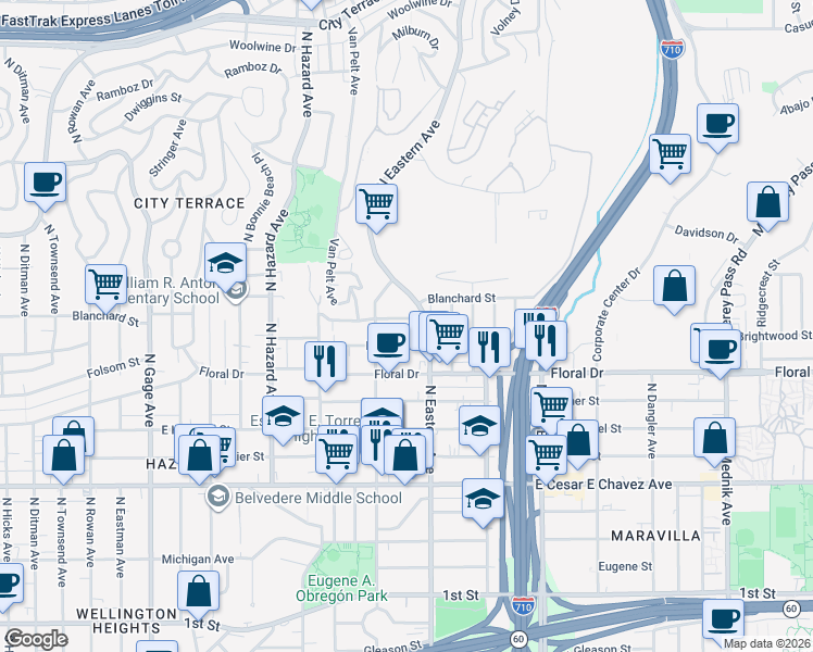 map of restaurants, bars, coffee shops, grocery stores, and more near 4241 Folsom Street in Los Angeles
