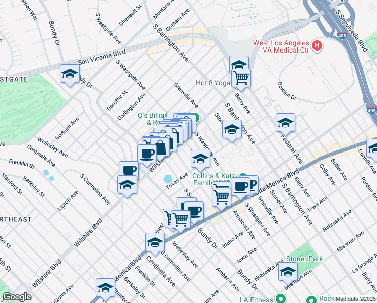 map of restaurants, bars, coffee shops, grocery stores, and more near 1225 Armacost Avenue in Los Angeles