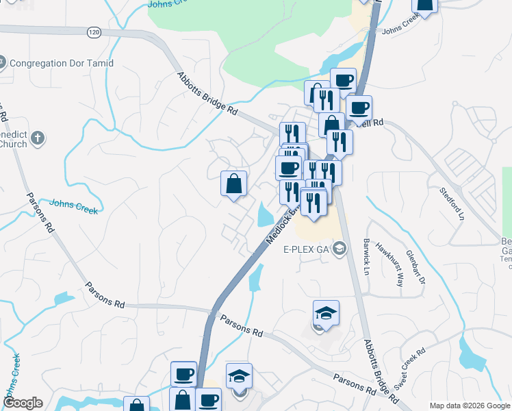 map of restaurants, bars, coffee shops, grocery stores, and more near 10747 Camarilla Court in Duluth