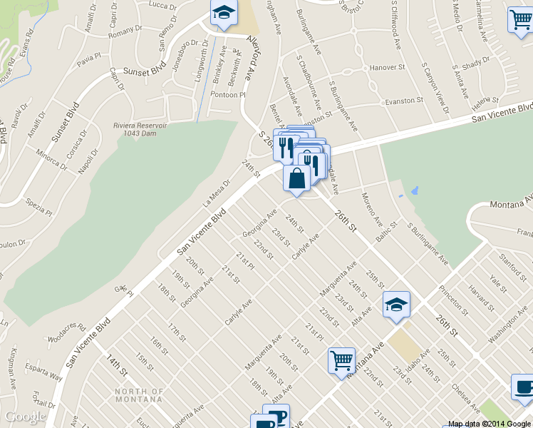 map of restaurants, bars, coffee shops, grocery stores, and more near 2301 Georgina Avenue in Santa Monica