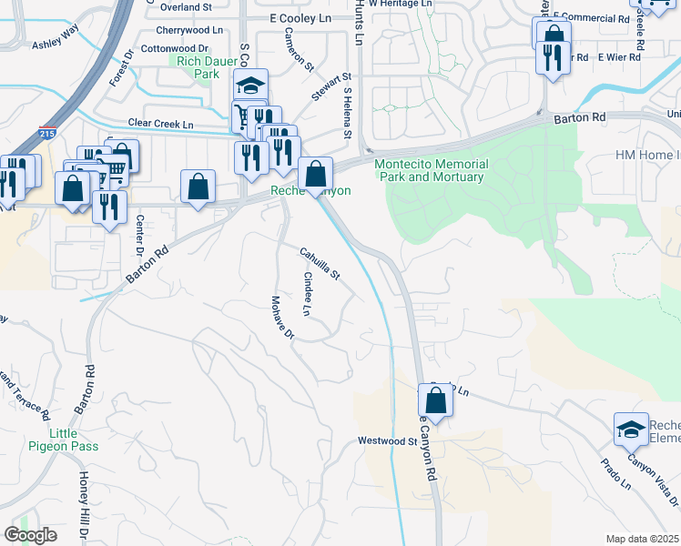 map of restaurants, bars, coffee shops, grocery stores, and more near 2255 Cahuilla Street in Colton