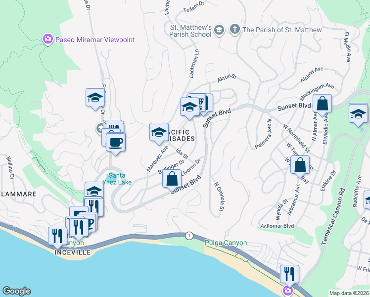 map of restaurants, bars, coffee shops, grocery stores, and more near 16784 Edgar Street in Los Angeles
