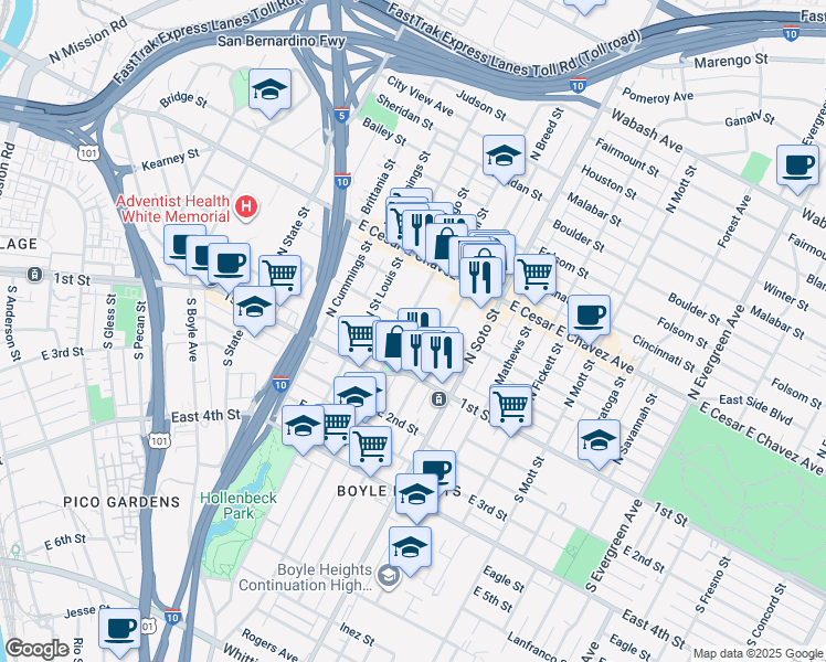 map of restaurants, bars, coffee shops, grocery stores, and more near 2230 Michigan Avenue in Los Angeles