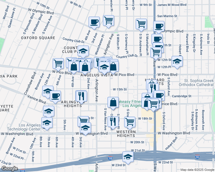 map of restaurants, bars, coffee shops, grocery stores, and more near 3081 West 15th Street in Los Angeles