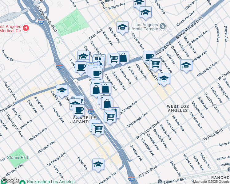 map of restaurants, bars, coffee shops, grocery stores, and more near 1865 Camden Avenue in Los Angeles