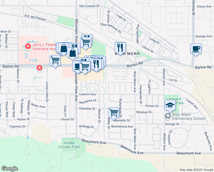 map of restaurants, bars, coffee shops, grocery stores, and more near in Loma Linda