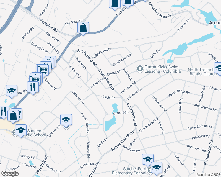 map of restaurants, bars, coffee shops, grocery stores, and more near 6531 Haley Drive in Columbia
