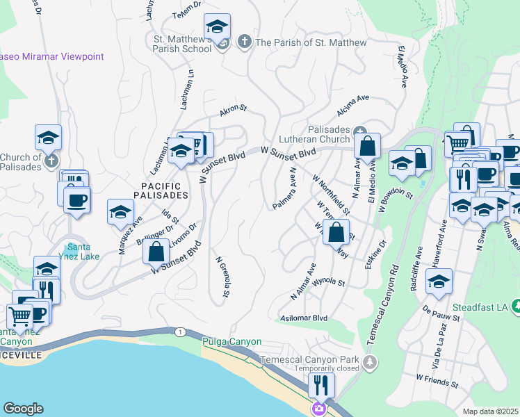 map of restaurants, bars, coffee shops, grocery stores, and more near 559 Bienveneda Avenue in Los Angeles