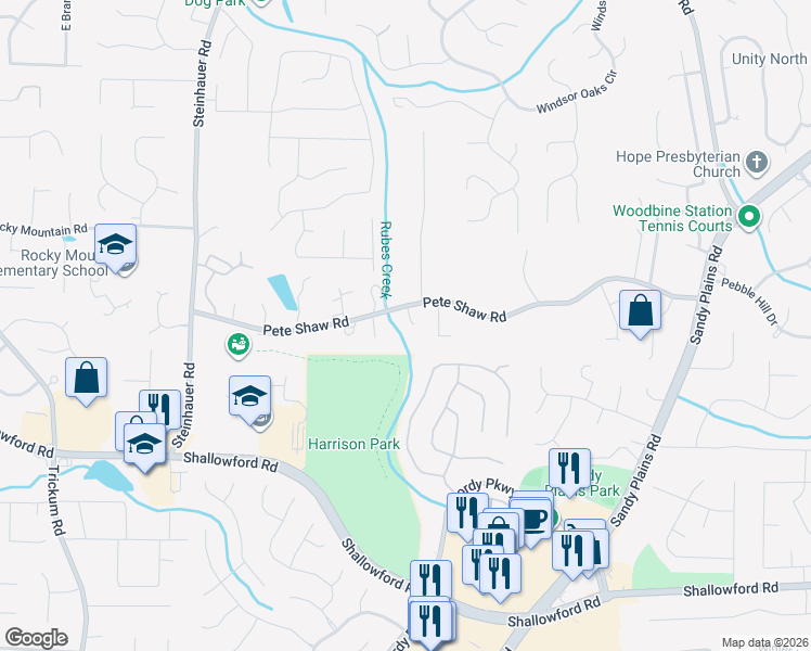 map of restaurants, bars, coffee shops, grocery stores, and more near 3935 Wieuca Court in Marietta