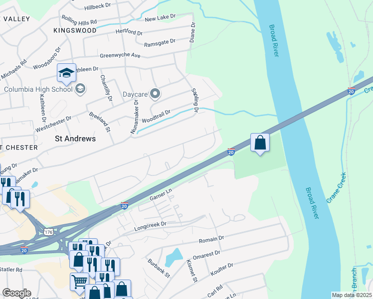 map of restaurants, bars, coffee shops, grocery stores, and more near 1928 Spotswood Drive in Columbia
