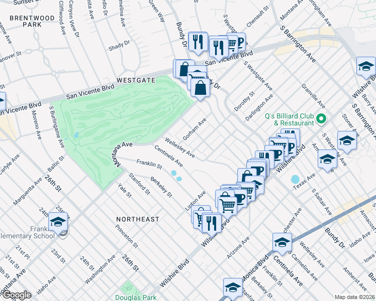map of restaurants, bars, coffee shops, grocery stores, and more near 874 Wellesley Avenue in Los Angeles